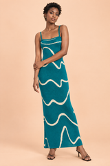 Robe longue rayée dos nu bleu canard