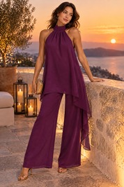 Ensemble pantalon fluide violet sans manches | Deuxième photo lifestyle | Lounelle Paris