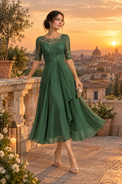 Robe en mousseline à corsage brodé vert forêt | Deuxième photo lifestyle | Lounelle Paris