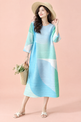 Robe midi trapèze plissée bleue