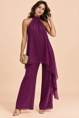 Ensemble pantalon fluide violet avec top sans manches
