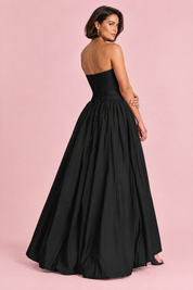 Robe longue noire froncée sans bretelles | Vue de dos | Lounelle Paris