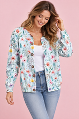 Cardigan bleu clair boutonné à col rond