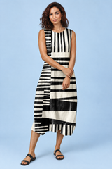 Robe midi noire rayée sans manches