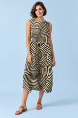 Robe midi écrue rayée sans manches