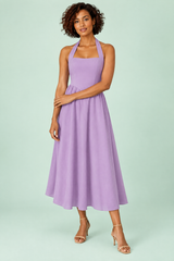 Robe midi patineuse violet clair à encolure américaine