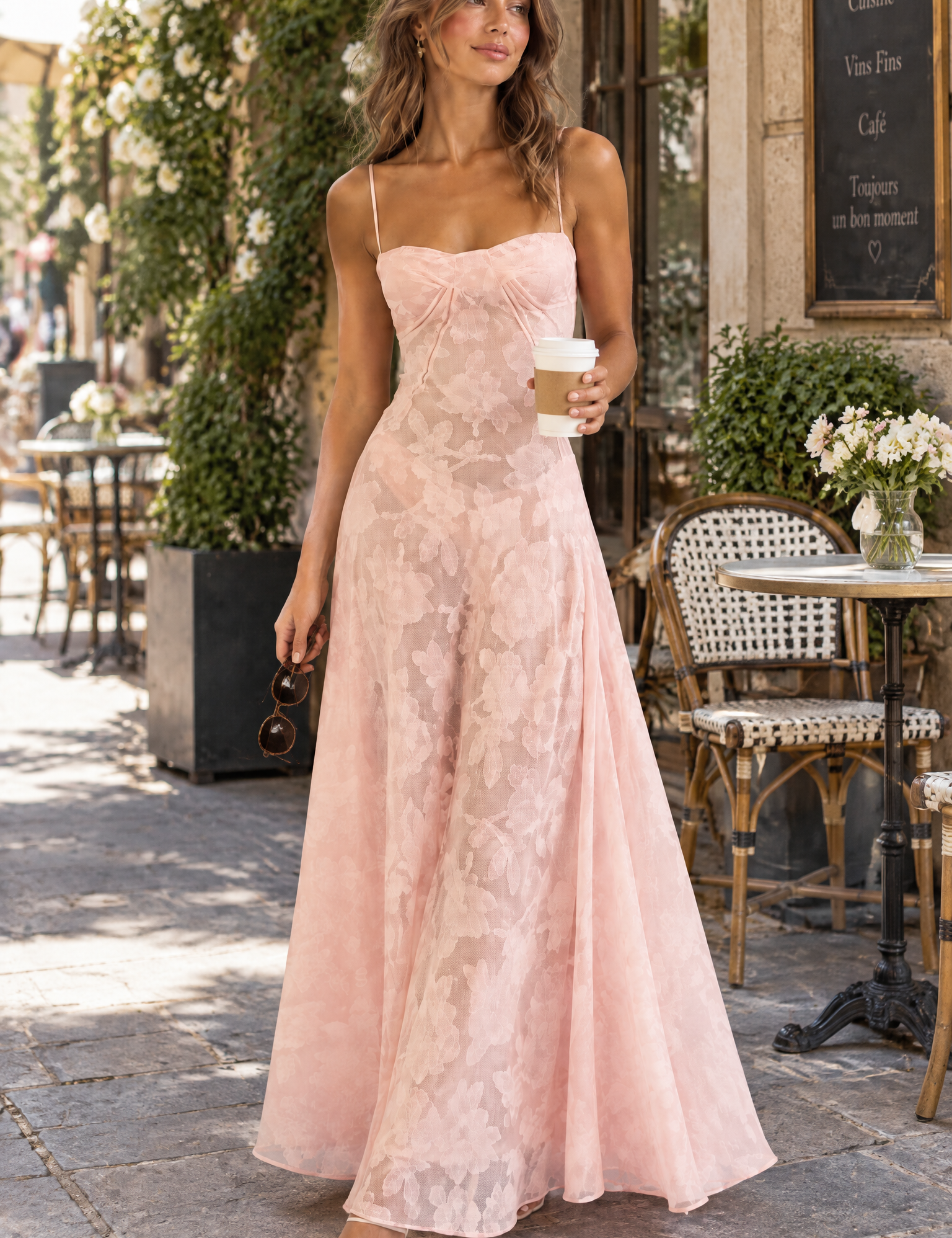 Robe longue fleurie rose | Photo lifestyle | Lounelle Paris