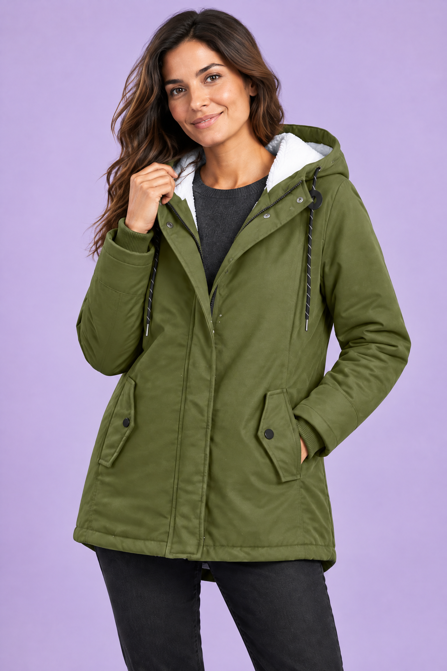 Parka kaki oversize à capuche | Vue rapprochée | Lounelle Paris