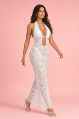 Robe blanche dos nu à encolure américaine