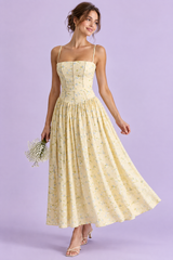 Robe longue jaune à corset