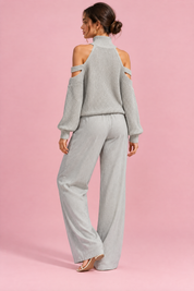 Ensemble pantalon deux pièces oversize gris à découpe | Vue de dos | Lounelle Paris