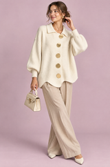 Cardigan oversize crème à col