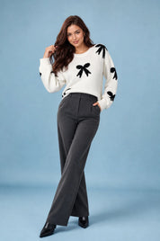 Pull blanc cassé motifs nœuds | Vue de face | Lounelle Paris