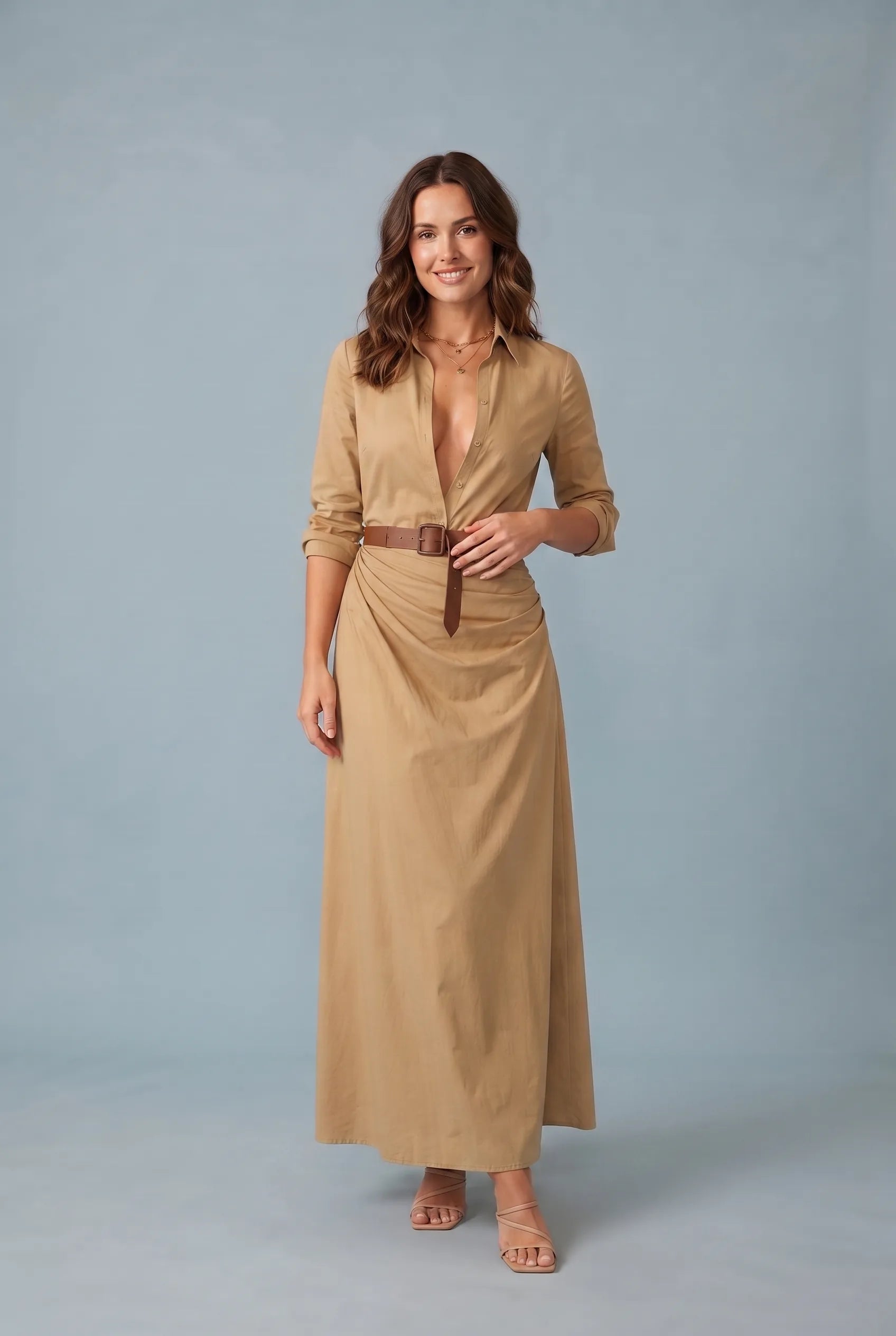 Robe col chemise ceinturée | Porté sur une autre silhouette | Lounelle Paris