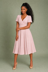Robe col V croisé manches bouffantes