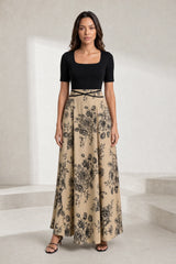 Robe longue bicolore col carré