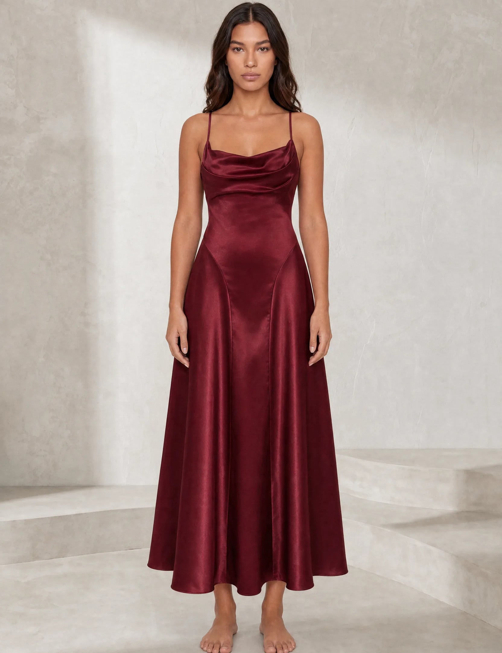 Robe longue bordeaux dos lacé | Lounelle Paris