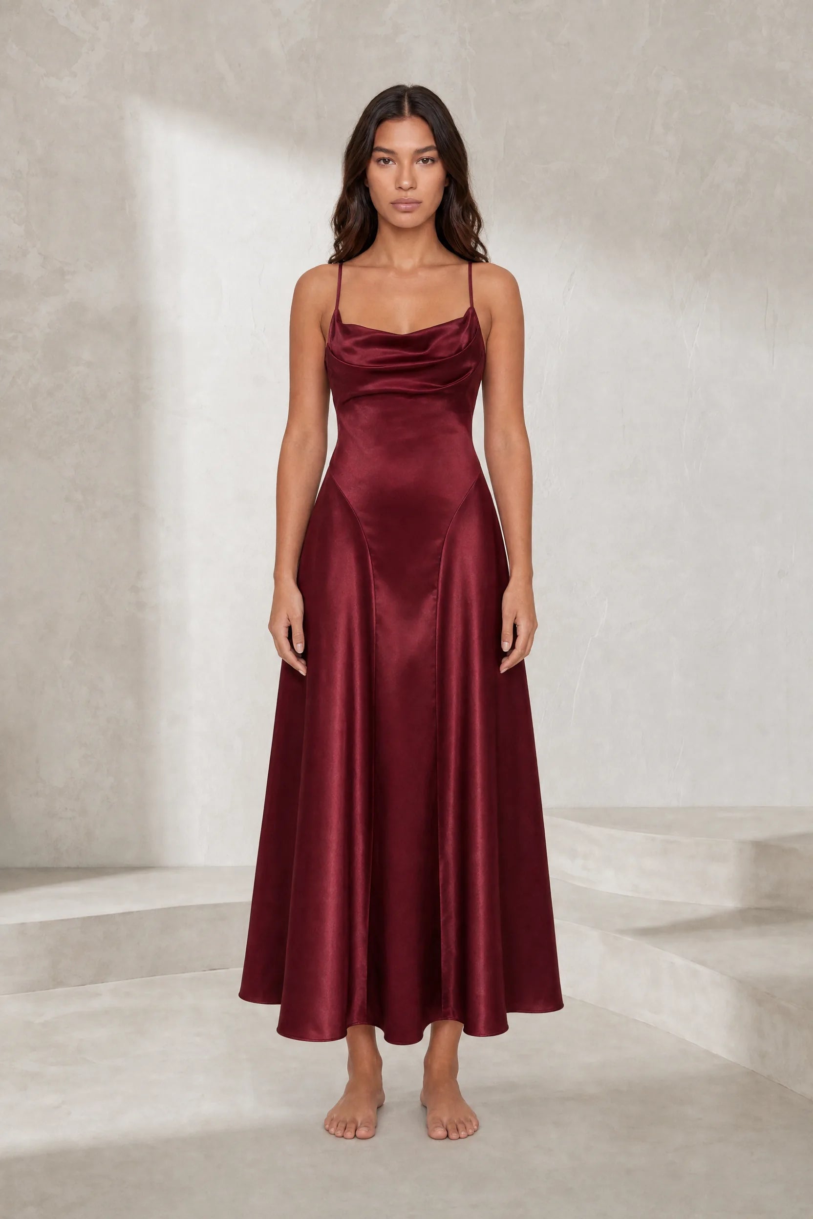 Robe longue bordeaux dos lacé | Lounelle Paris