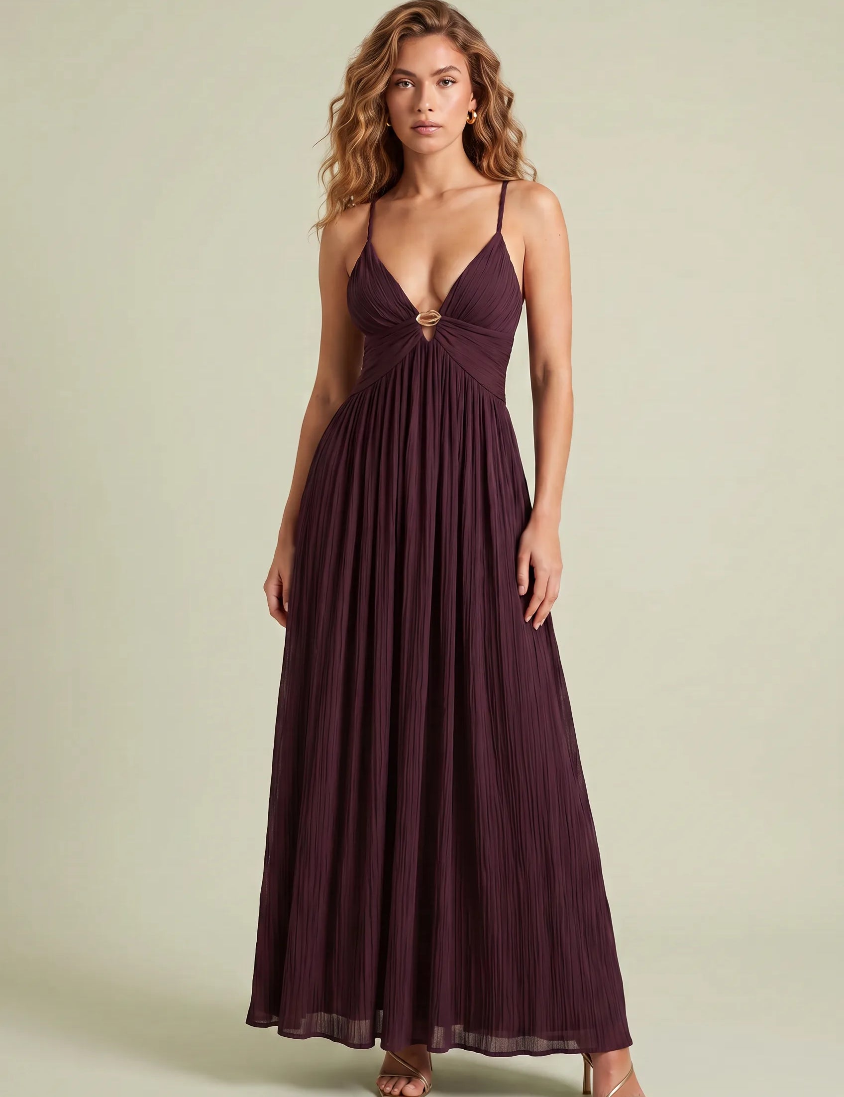 Robe longue bordeaux dos nu | Vue de face | Lounelle Paris