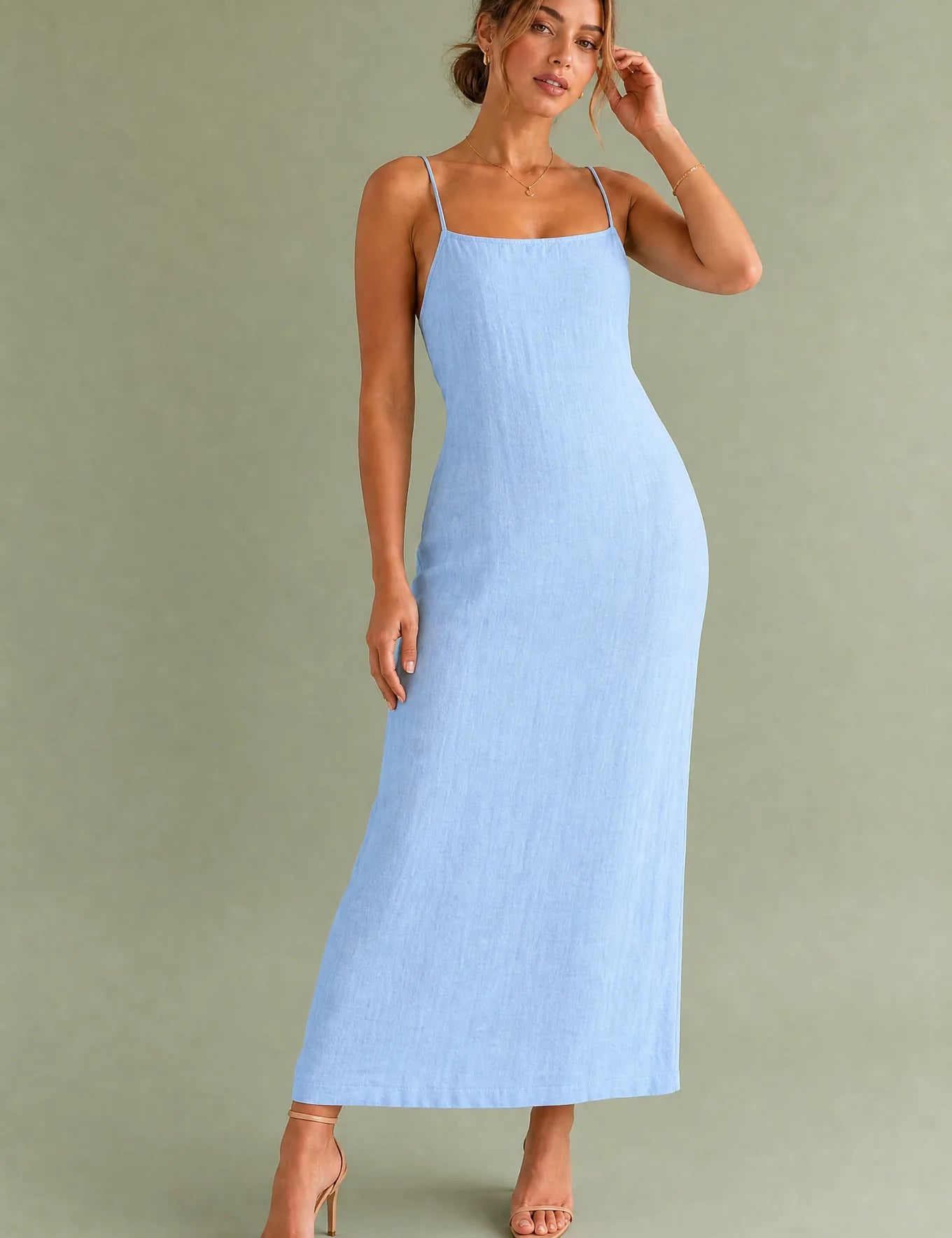 Robe longue bretelles encolure carrée | Variante Bleu | Lounelle Paris