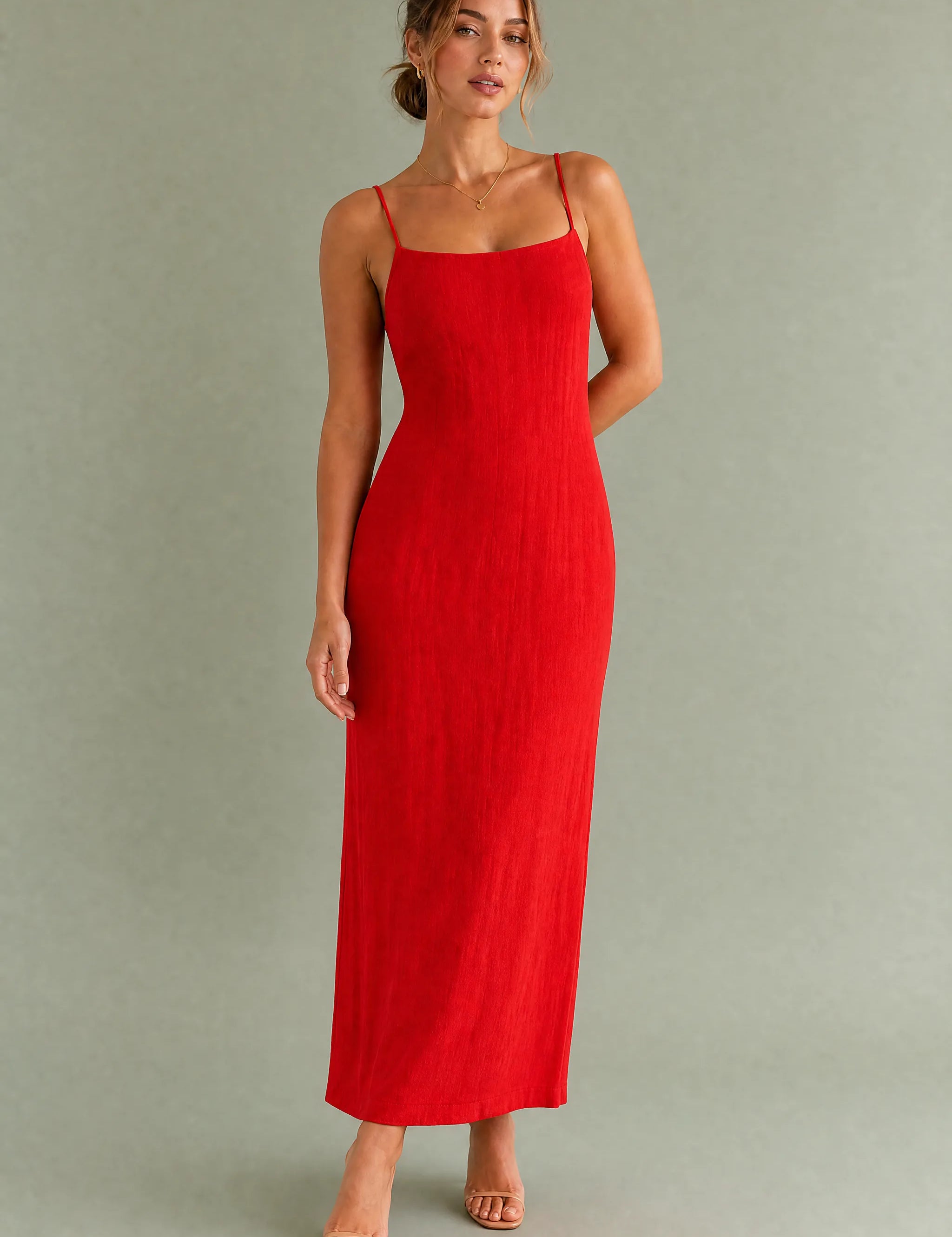 Robe longue bretelles encolure carrée | Variante Rouge | Lounelle Paris