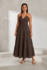Robe longue col halter dos nu