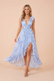 Robe longue fleurie dos nu | Vue de face | Lounelle Paris