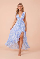 Robe longue fleurie dos nu