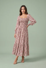 Robe longue fleurie manches bouffantes