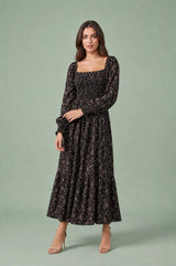 Robe longue fleurie manches bouffantes