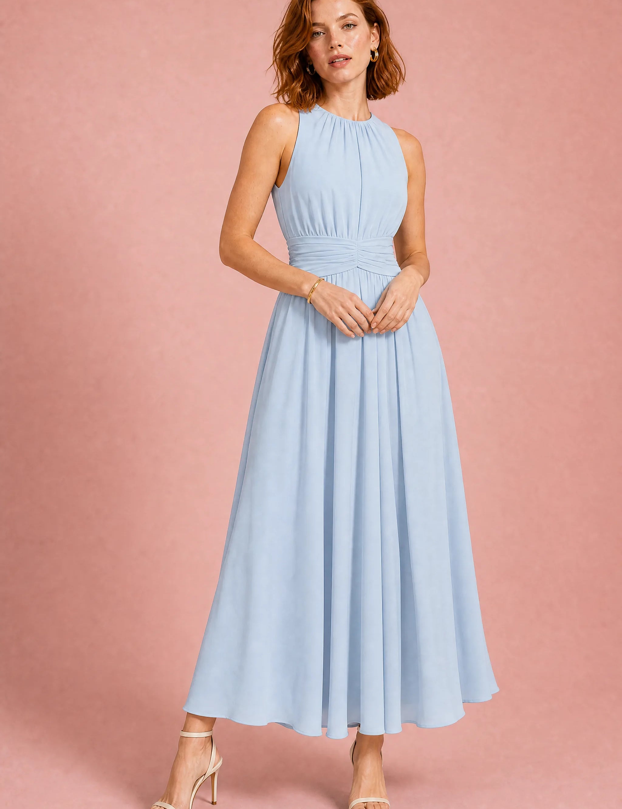 Robe longue fluide taille drapée | Variante Bleu | Lounelle Paris