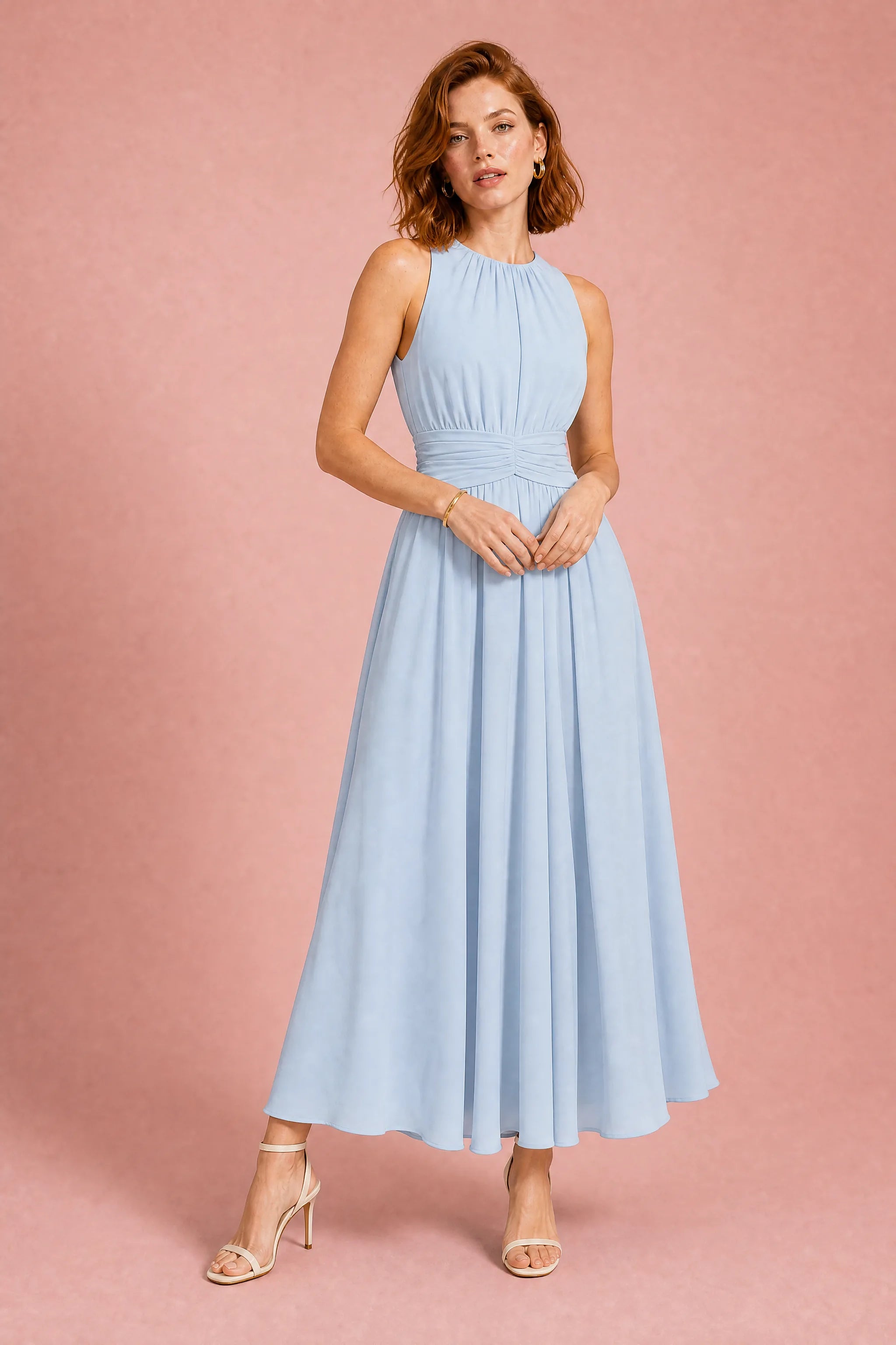 Robe longue fluide taille drapée | Variante Bleu | Lounelle Paris