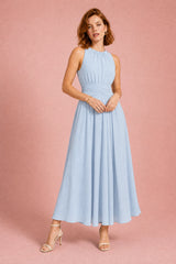 Robe longue fluide taille drapée