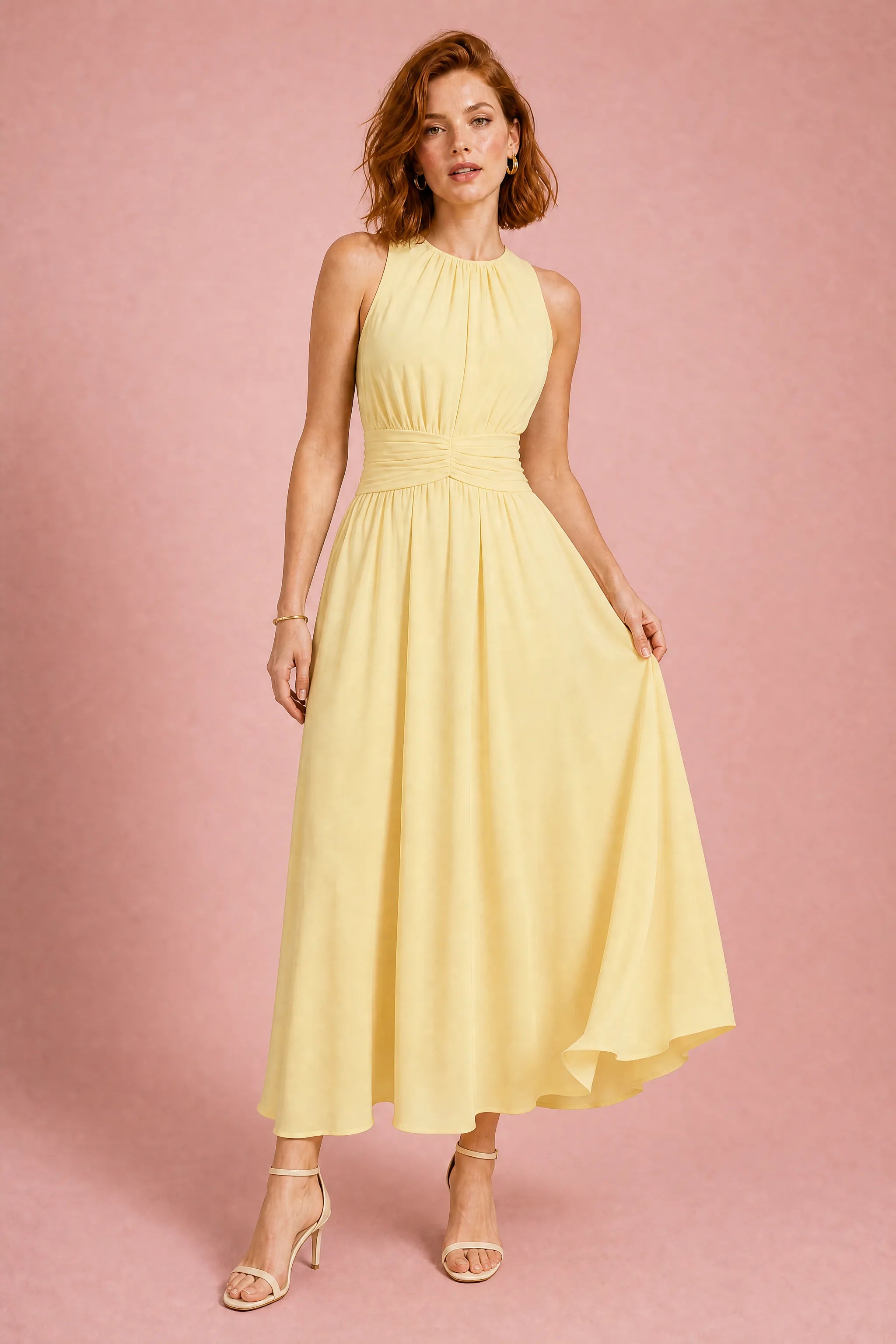 Robe longue fluide taille drapée | Variante Jaune | Lounelle Paris