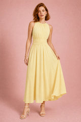 Robe longue fluide taille drapée