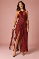 Robe longue licou à franges