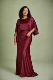 Robe longue satinée encolure bateau | Porté sur une autre silhouette | Lounelle Paris