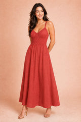 Robe longue smockée dos nu