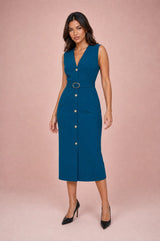 Robe noire col V ceinturée