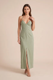 Robe verte longue dos nu | Vue de face | Lounelle Paris