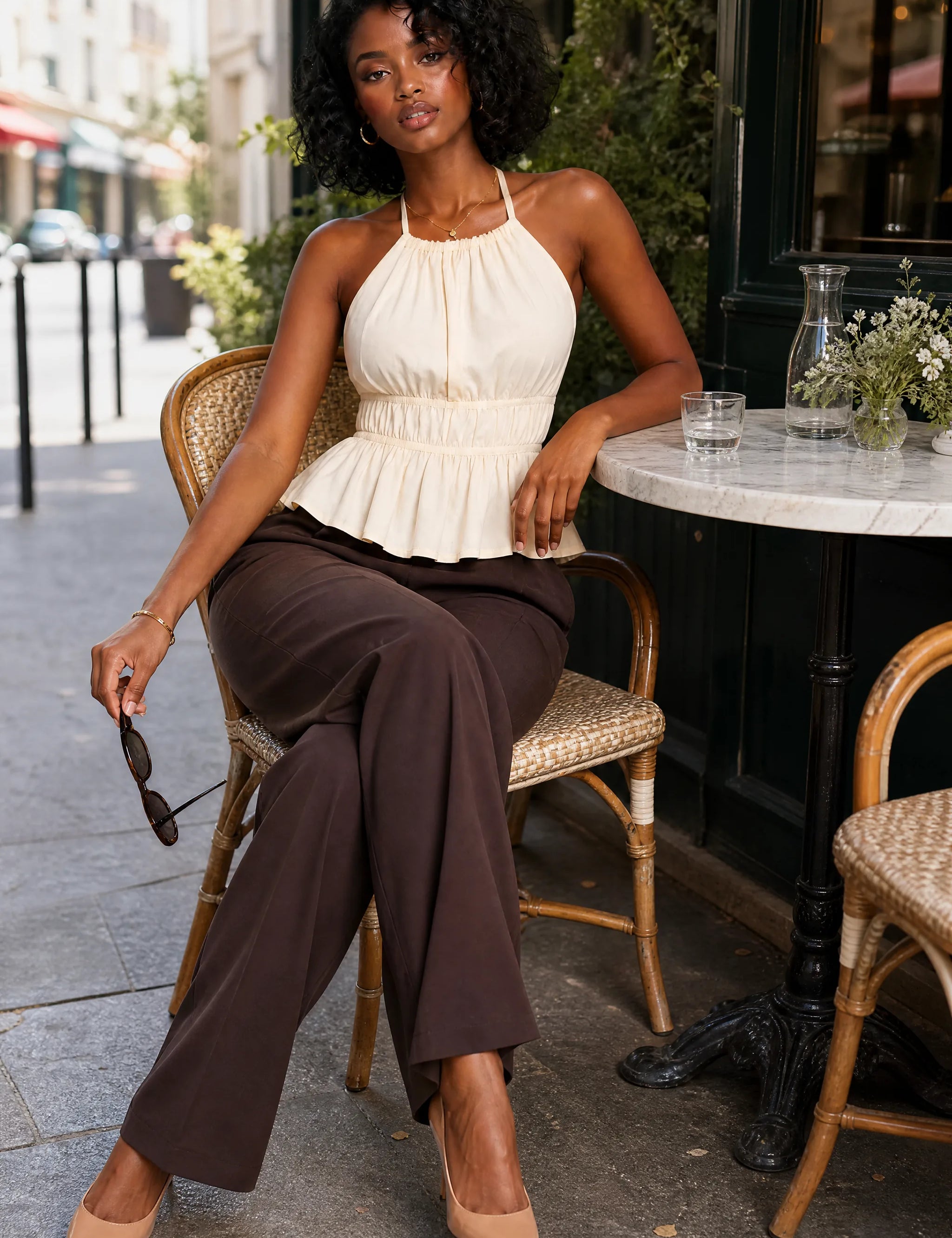 Top abricot col licou dos nu | Photo lifestyle | Lounelle Paris