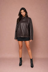 Veste en cuir ample col montant