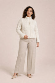 Veste maille beige col montant | Porté sur une autre silhouette | Lounelle Paris