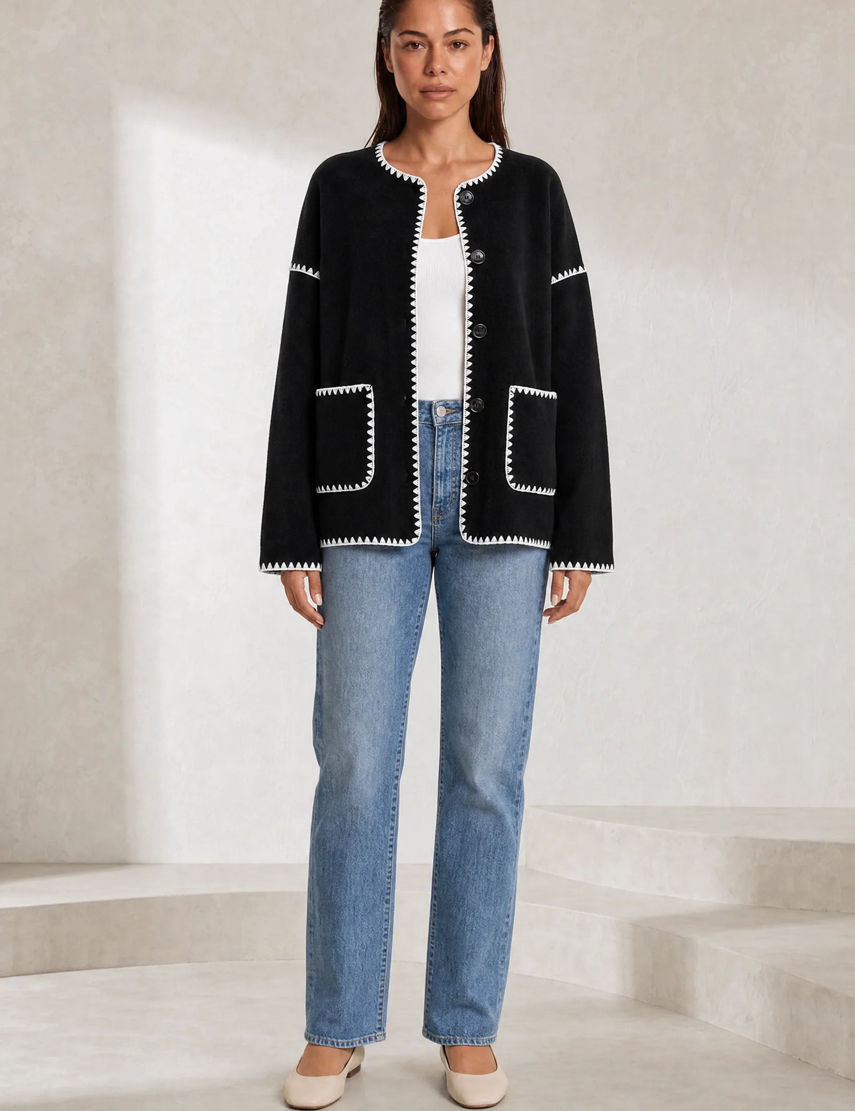 Veste polaire noire bicolore ample | Lounelle Paris