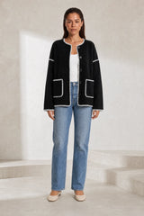 Veste polaire noire bicolore ample
